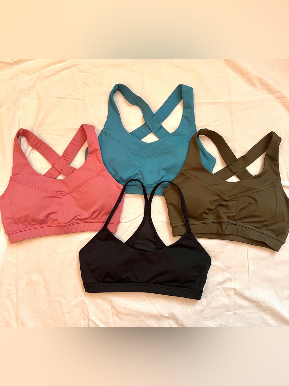 Bundle Hylete Womens Cross-Back Sports Bras – Black, Dusty Rose, Olive, Tea